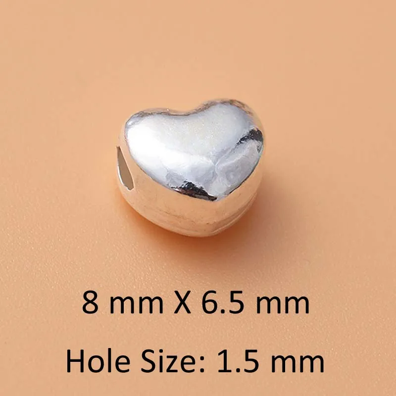 8 X 6.6mm 2 шт настоящий чистый твердый 925 пробы Серебряный Бисер в форме сердца свободный браслет из ожерелья и бисера Сделай Сам ювелирные изделия - Цвет: 8 X 6.6mm