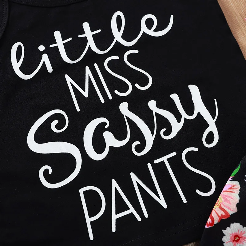 Детские комплекты из 2 предметов 2020 штаны с принтом Little Miss Sassy черные топы на