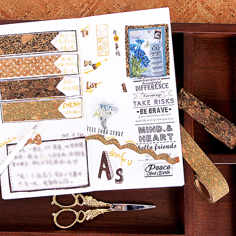 

4pcs Vintage Pattern Cork Hand Book Tape Box Tape Tool Diary DIY Decoration Hand Account Material Paste Scrapbooking Stickers