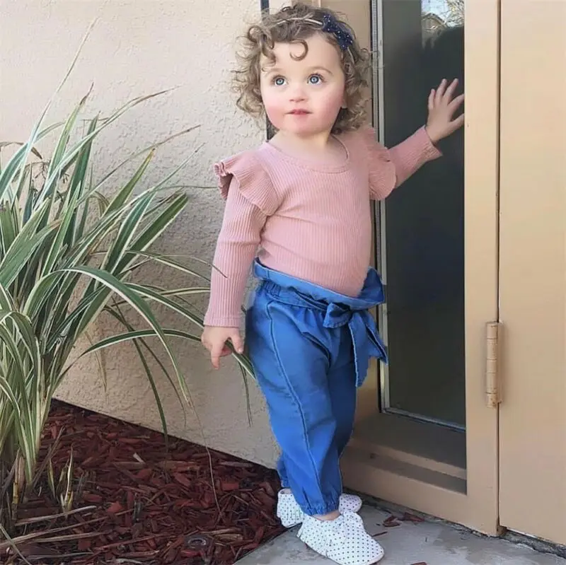 2PCS Newborn Baby Girl Outfit Solid Long Sleeve Romper Top +Bandage Pants Trousers Casual Autumn Clothes | Мать и ребенок