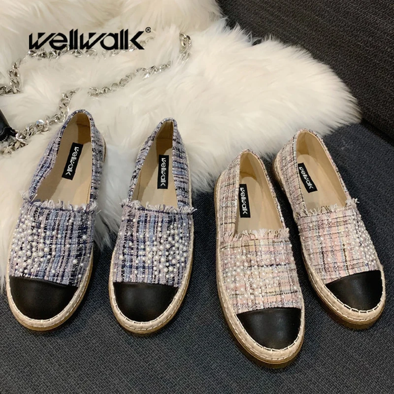 

Туфли женские холщовые, плоская подошва, эспадрильи, без застежки, лоферы, жемчуг, повседневные Мокасины, круглый носок, бахрома