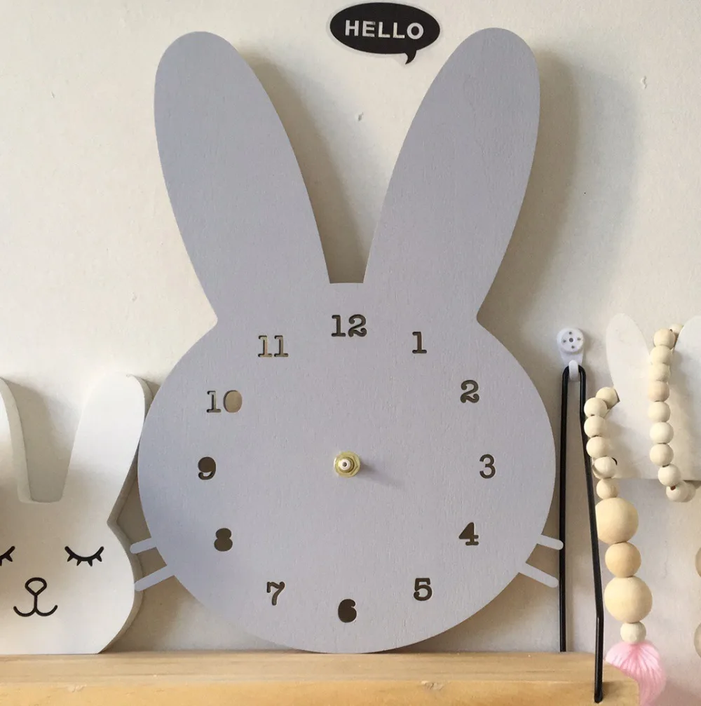 Nordic Kids Room Decor Rabbit Bunny Clock Wall Hanging Room Decoration Scandinaivan Style Kids Decor Nordic Nursery Decoration