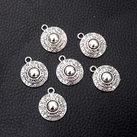 12pcslot silver plated vintage round shield charm metal pendants diy necklaces bracelets jewelry handicraft accessories 2512mm