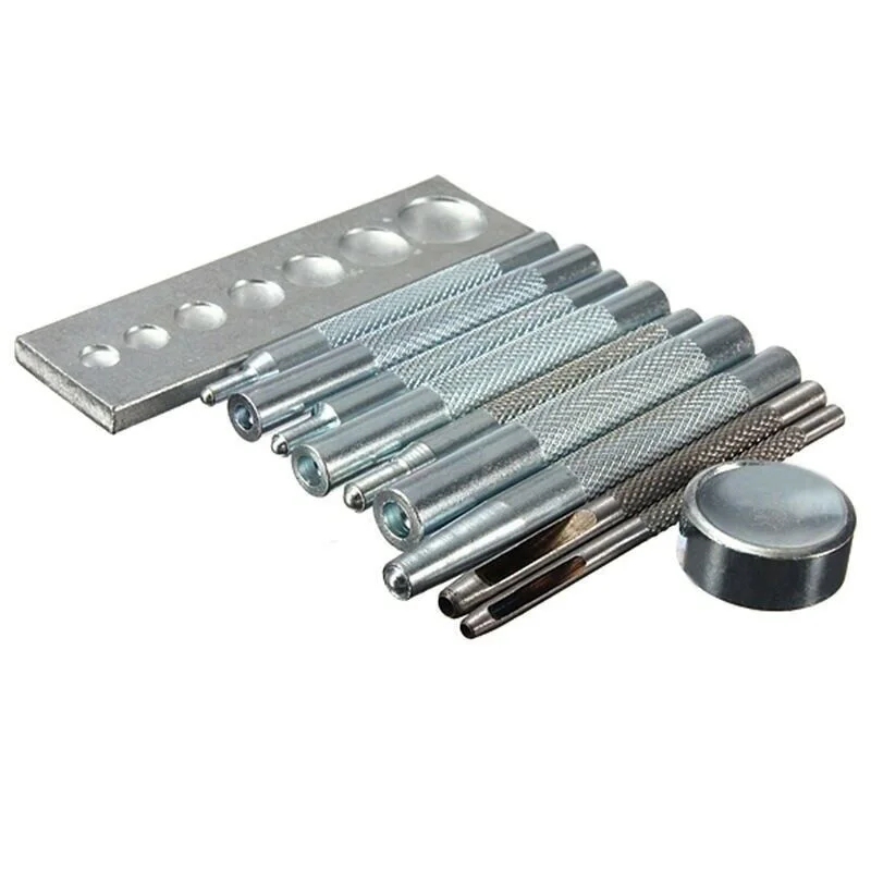 

11Pcs Installation Tool Die Punch Snap Rivet Base Kit For 6mm -15mm Metal Popper
