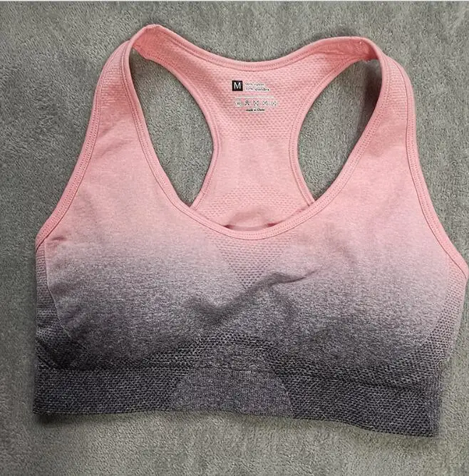 CB549 dark pink bra Женский комплект для йоги, одежда для спортзала, Омбре, бесшовные леггинсы+ укороченные рубашки, спортивный костюм для тренировок, Женский комплект с длинным рукавом для фитнеса, одежда для активного отдыха - Цвет: CB549 dark pink bra
