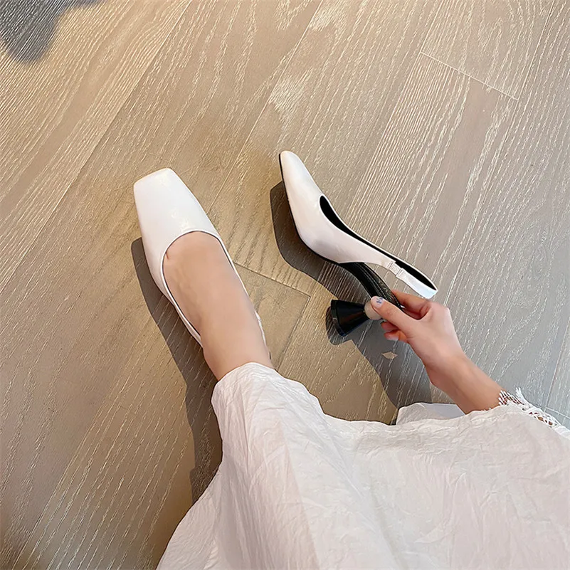 Женские туфли-лодочки Meotina туфли из натуральной кожи с жемчужинами и квадратным