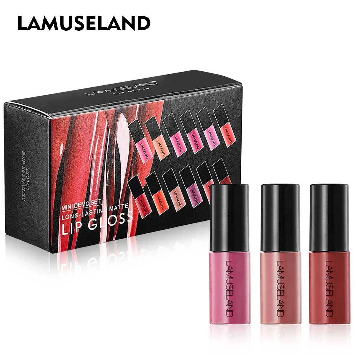 

LAMUSELAND 12Pcs/Set Long-Lasting Waterproof Lipstick Matte Lip Gloss Demo Set 12 Colors Mini Lipgloss Makeup Gift Box #L18L12