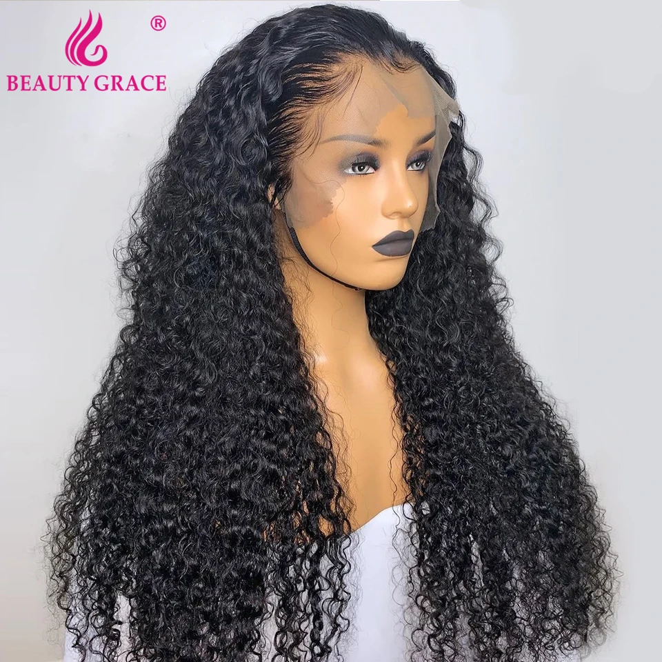 13X4X1 Glueless 30 Inch Afro Kinky Curly Lace Front Human Hair Wig Wavy And Wet T Part Lace Front Wig For Women Closure Wig