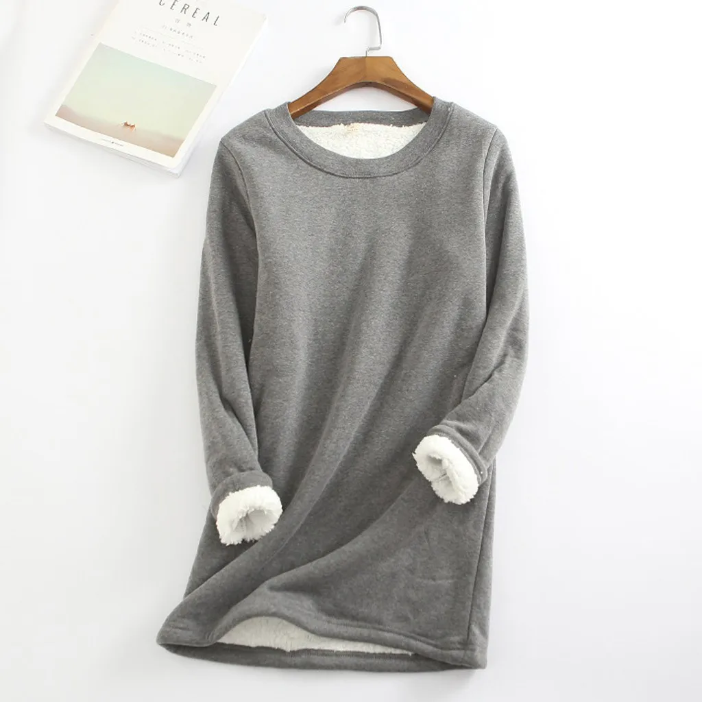 Women Thick Fleece Sweatshirt Winter Velvet Warm O-neck Underwear Top Streetwear Women Oversized Hoodies Moletom Feminino