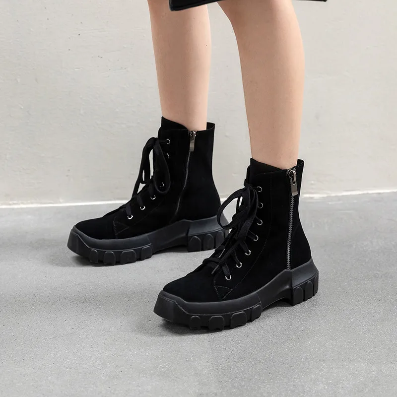 

FEDONAS Retro Suede Leather Shoes Woman Heels 2021 Winter Newest Cross Tied Thick Heels Ankle Boots Casual Snow Boots Women