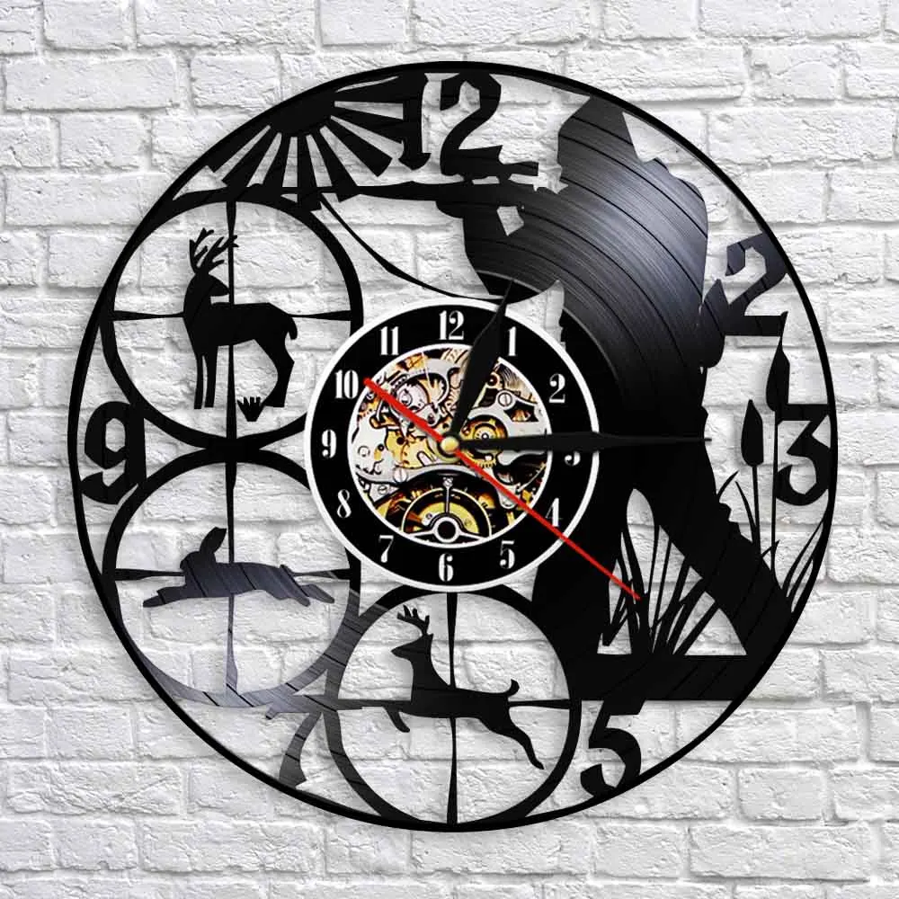 Wildlife Woodland Hunting Animals Man Cave Wall Decor Clock Club Vinyl Record Shot Target Hunters Gift | Дом и сад