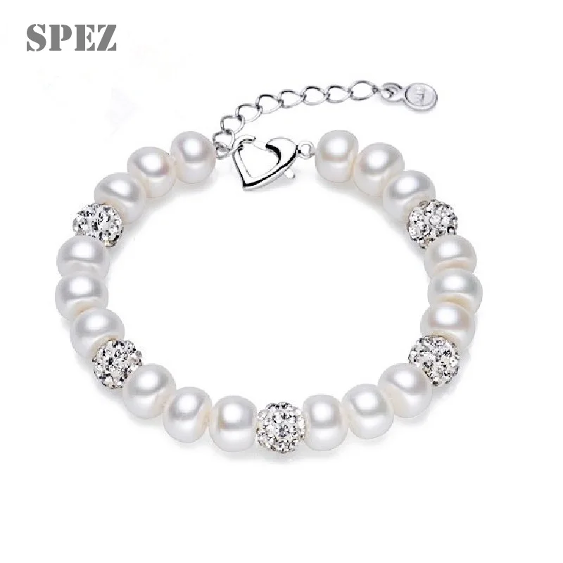 

100% Natural Freshwater Pearl Bracelets For Women Fashion Jewelry Heart Clasp 18cm + 4cm extend chain SPEZ
