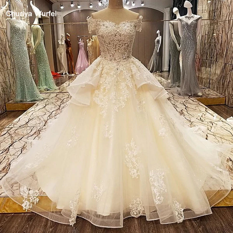 LS89652 платье свадьбароскошное свадебное шампанское бисером бальное возлюбленной