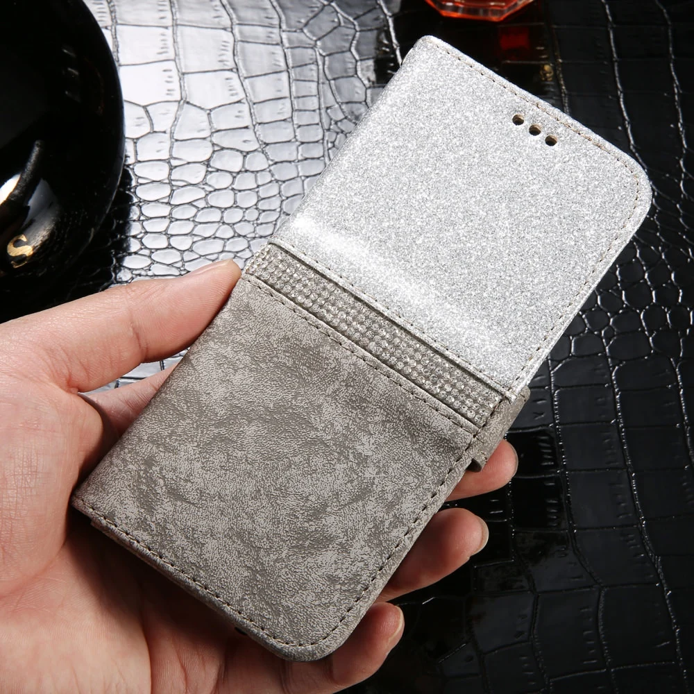 Silver LCHULLE роскошный флип-Кошелек из искусственной кожи чехол для samsung Galaxy A6 J6 Plus A3 A5 J3 J5 Магнитный блестящий чехол для телефона - Цвет: Silver