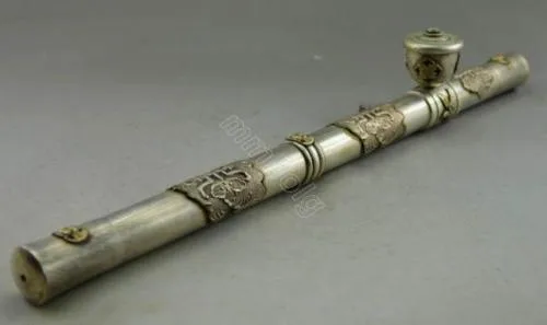 

Original Tibetan Silver Carved butterfly statue tube home decoration metal crafts