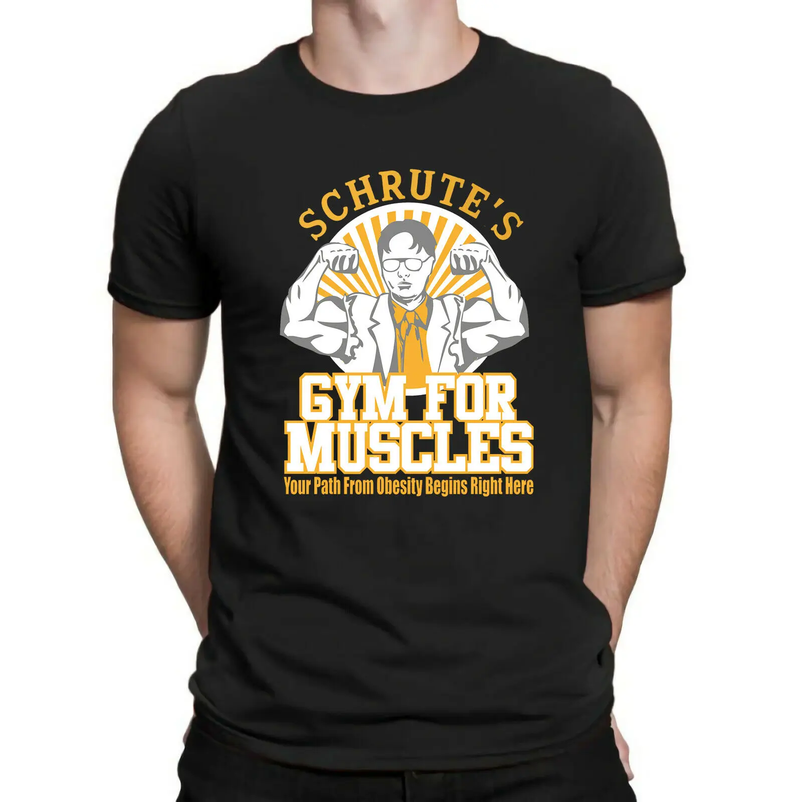 

Dwight Schrute's Gym for Muscles Office TV Series Men's Black Cotton T-Shirt
