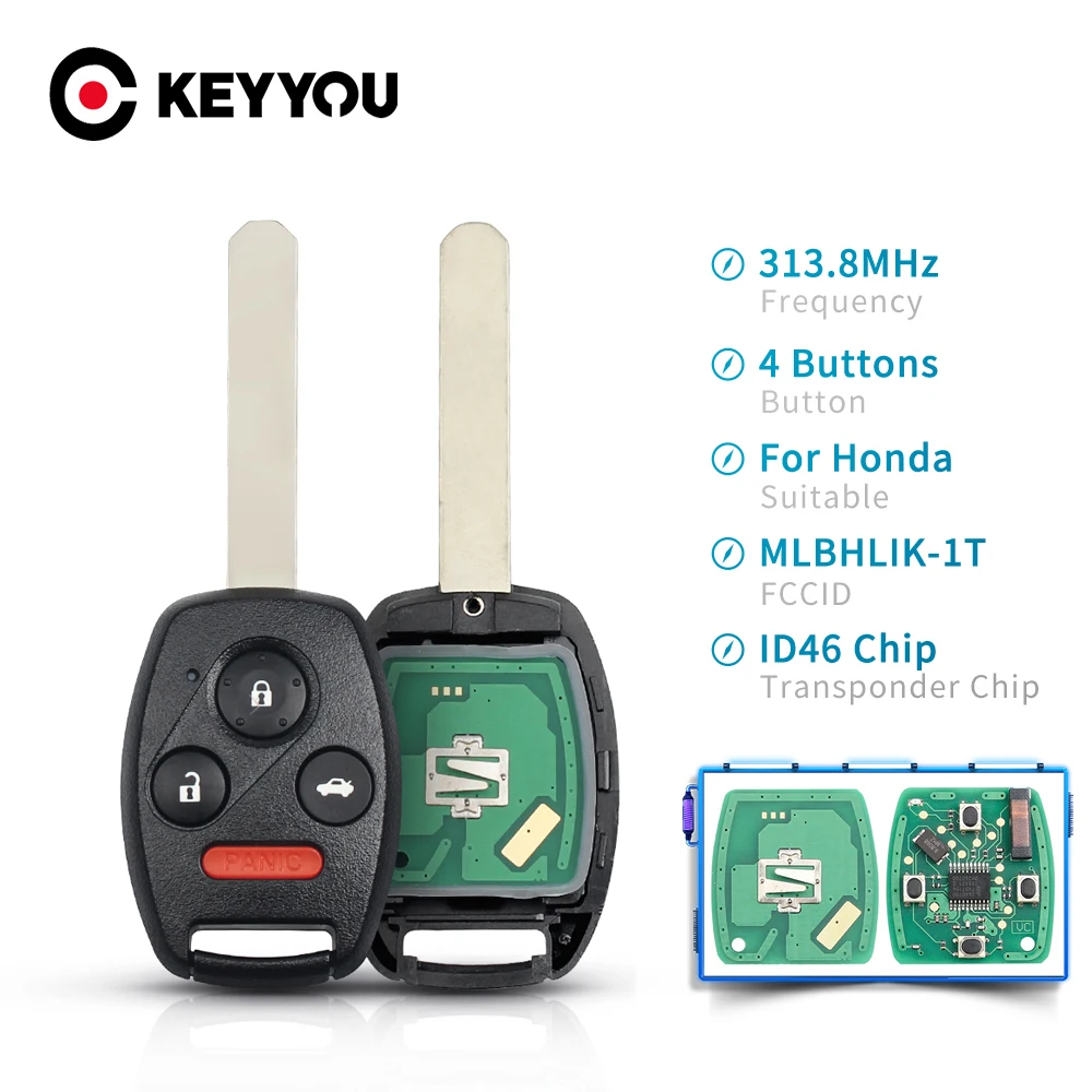 KEYYOU 3 + 1 4 кнопки дистанционного ключа Fob для Honda Accord Crosstour CRV Fit MLBHLIK 1T 2007 2013 313 8 МГц с