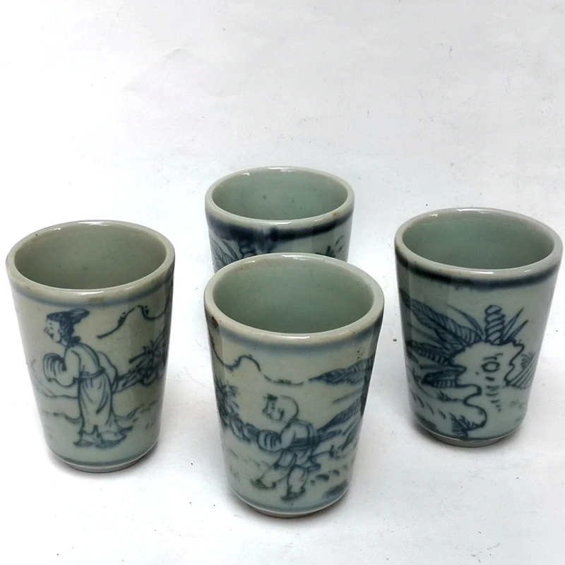 

Китайская коллекция YIZHU Culture ART, 4 шт., старинная сине-белая фарфоровая чашка с рисунком для мальчиков