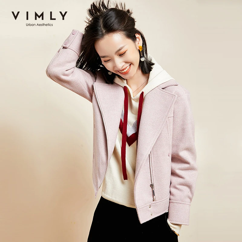Зимняя женская шерстяная короткая куртка Vimly 2020 элегантная офисная Дамская