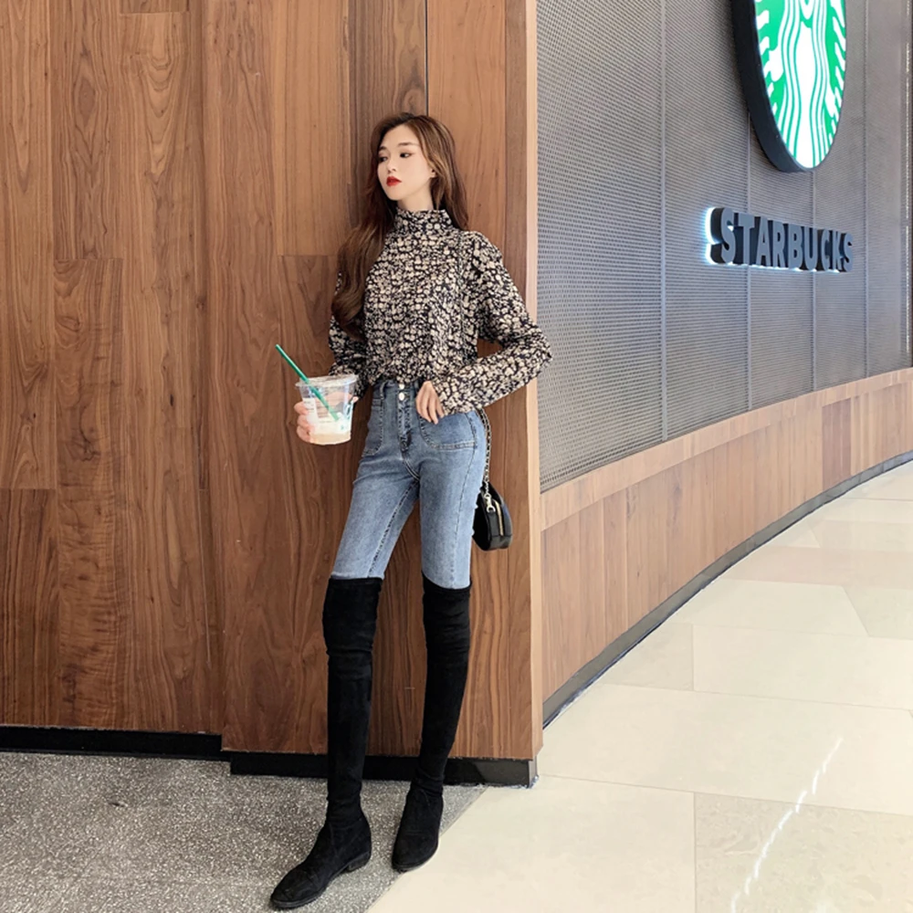 Женская водолазка Элегантные Новые пуловеры с принтом офисные женские весенние