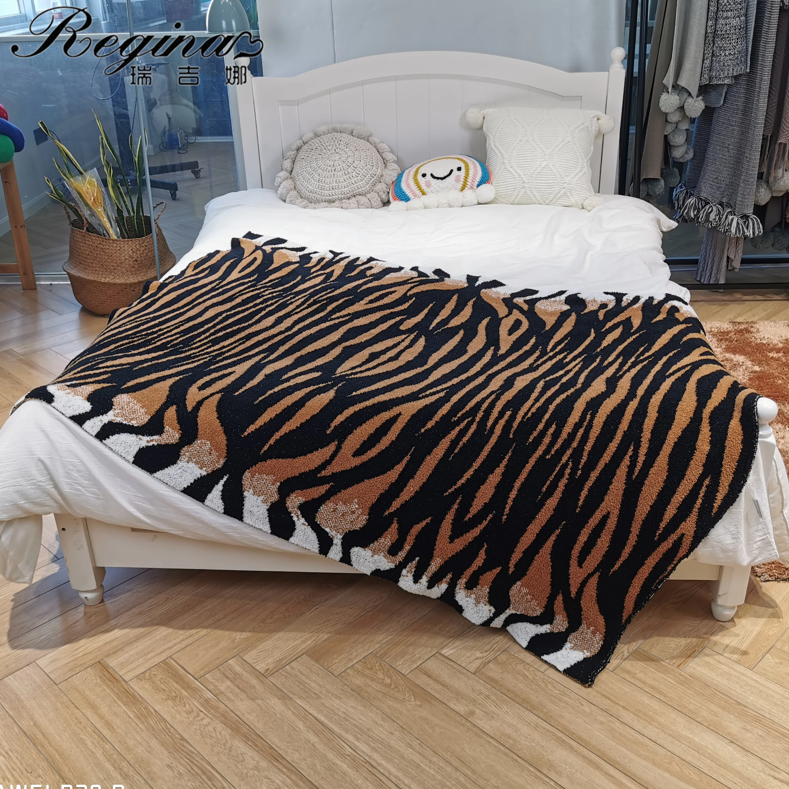 Manta de microfibra peluda con dise&ntilde;o de tigre para el hogar, manta de punto de felpa c&aacute;lida y decorativa para sof&aacute; y cama del coche, regalo de A&ntilde;o Nuevo Chino, REGINA-0