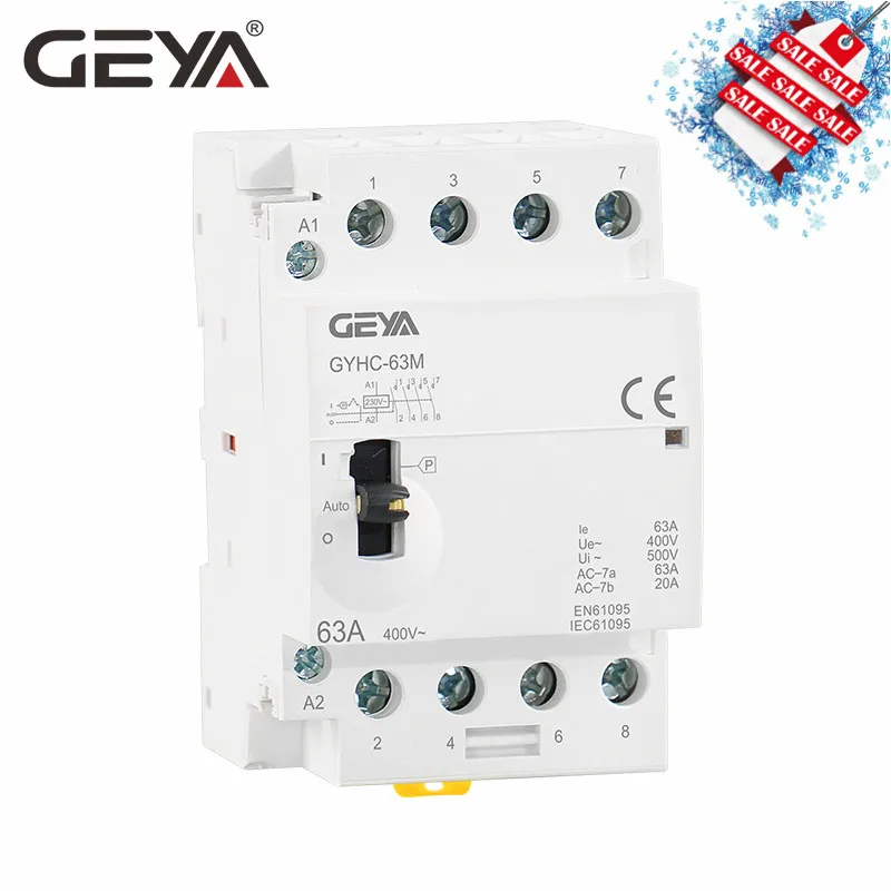 GEYA GYHC 4P 40A 63A 4NO 220 V/230 V 50/60HZ Din Rail бытовой AC Контактор В соответствии с стандартом вручную Управление