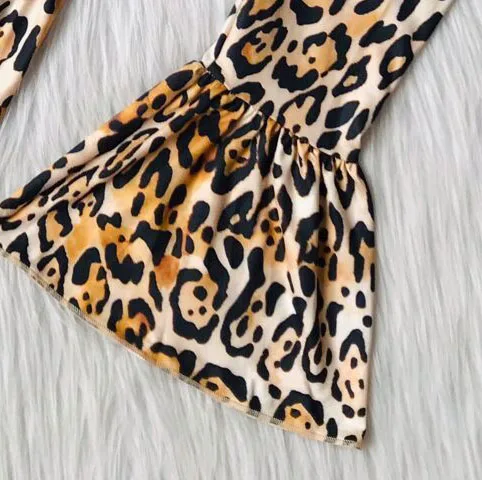 

Short sleeve baby girls clothes set round-neck tunic top leopard bell-bottom long pants for kids back to school outfits