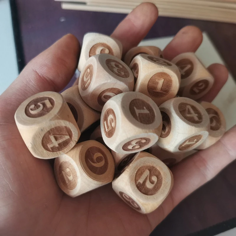 

16Pcs Wood Dice 6 Sided Dice 20mm Digital Number Cubes Round Coener For Kid Educational Toys DIY Board Games