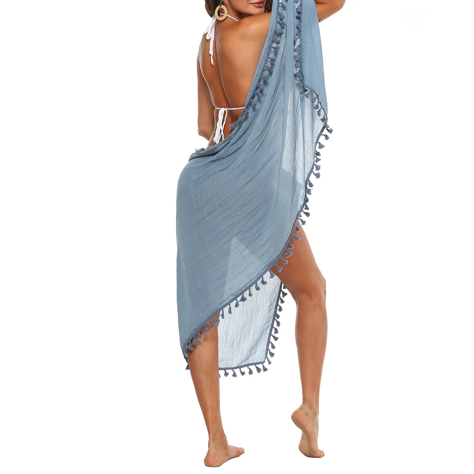 

Women Lace-up Bikini Cover Ups, Solid Color High Waist Short Skirt with Tassels for Summer