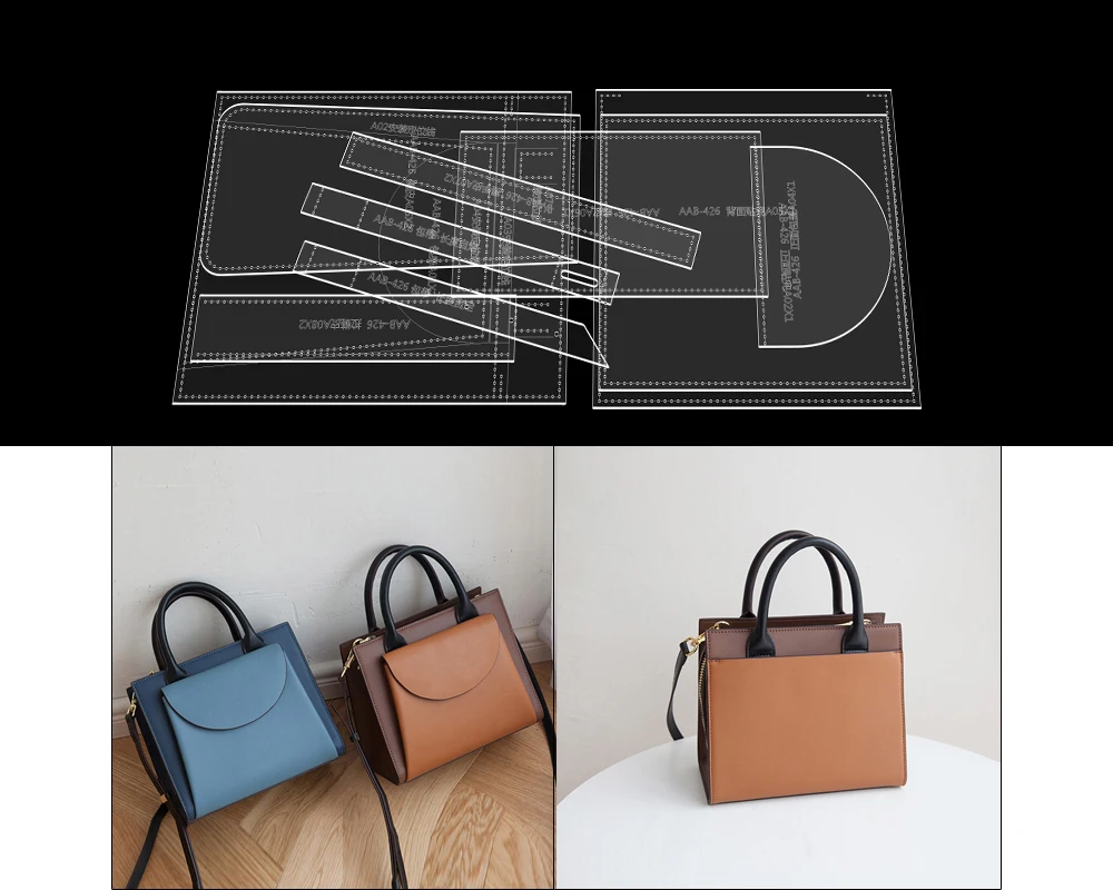 Handmade Leather Goods Diy One-shoulder Messenger Tote Bag Design Production Paper Grid Pattern Acrylic Pattern Drawing Template