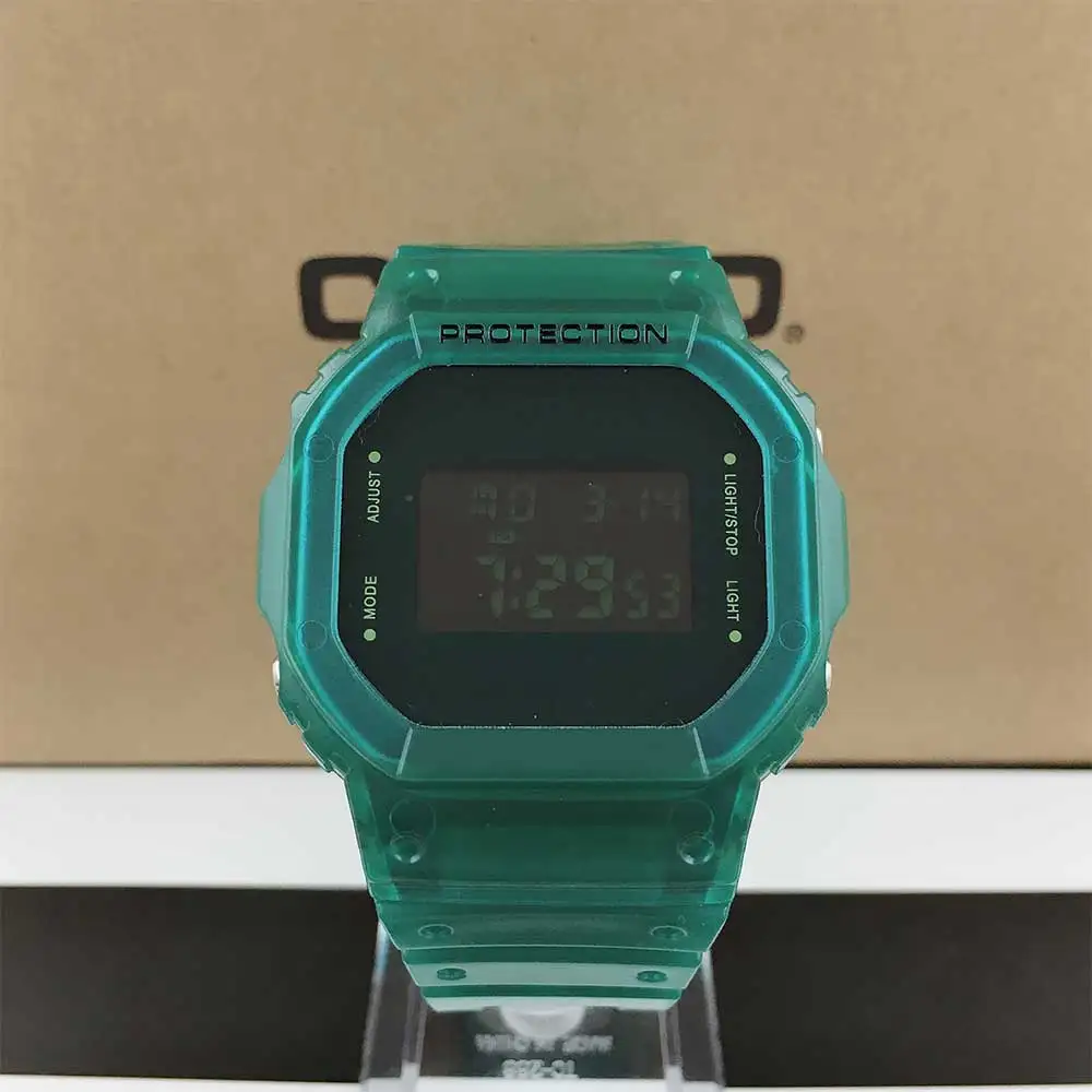 

G-5600 Transparent Strap Men's Watch LED Electronic Digital Watches Iced Out Wristwatch Tape World Time Small Squares Clock