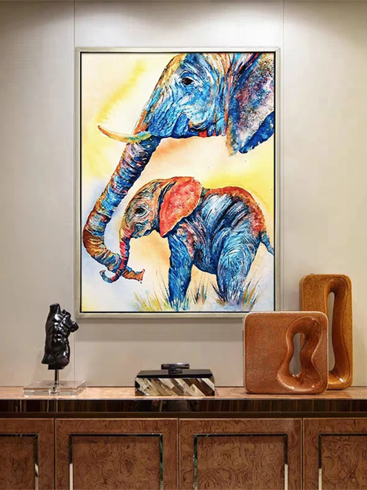 African Family Elephant Picture Handmade Animal Head Oil Painting Canvas Wall Decor Art Showpiece For Kids Bedroom | Дом и сад