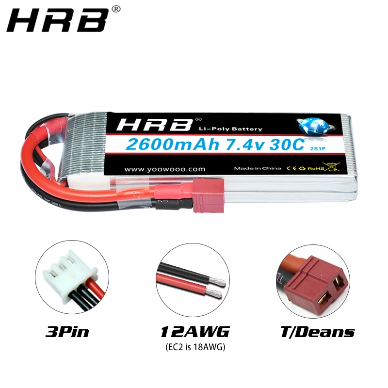 hrb 2s 74 v 2600mah lipo батарея ec2 xt60 deans ec3 rc части для hubsan h5