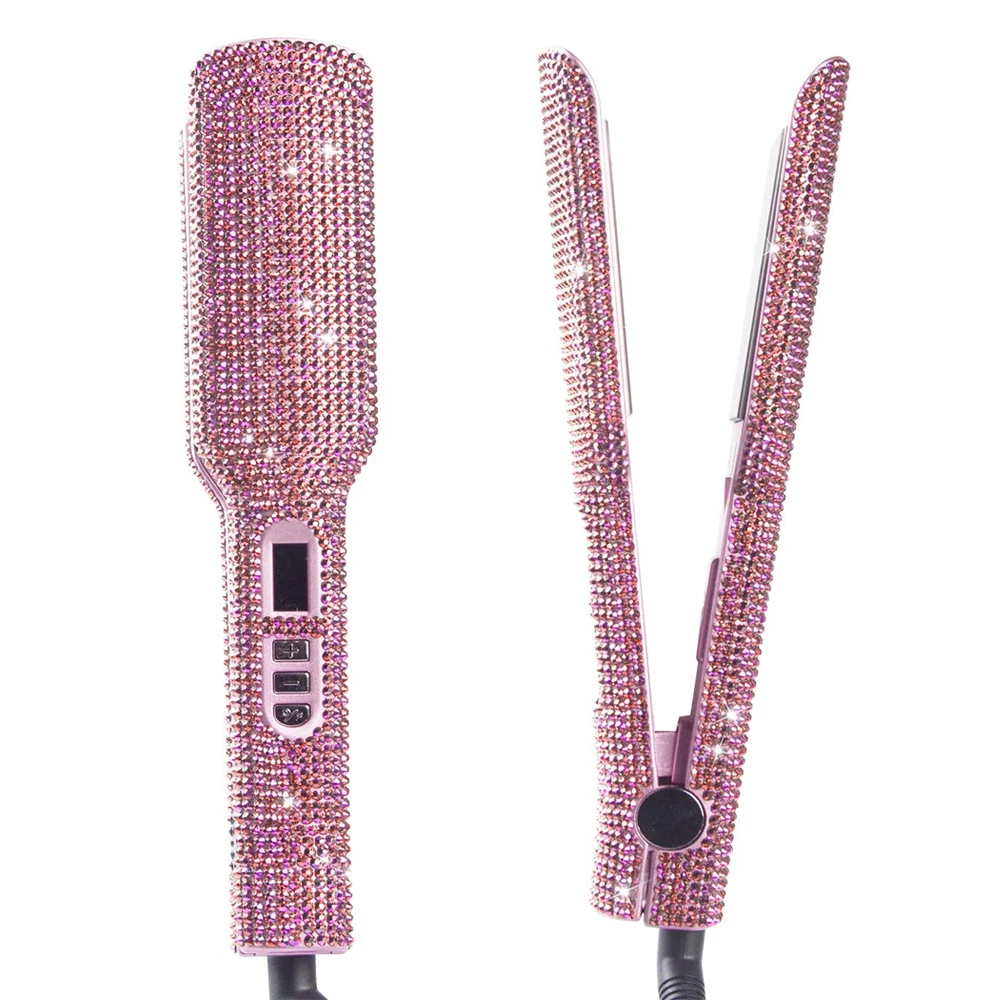 2 дюймовый титановый выпрямитель для волос плоский утюжок ЖК дисплей стразы