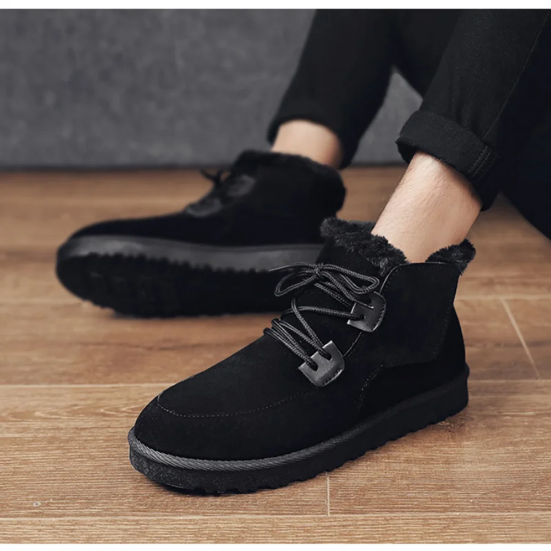 

2021 Winter New Fashion Snow Boots for Man Round Toe Plush Thickening Flat Street Style Boots with Platform Non-slip for Daily