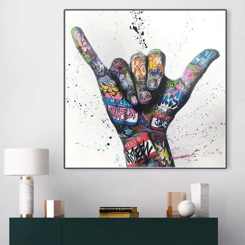Граффити победный жест холст картины Вдохновляющие постеры и принты на стене