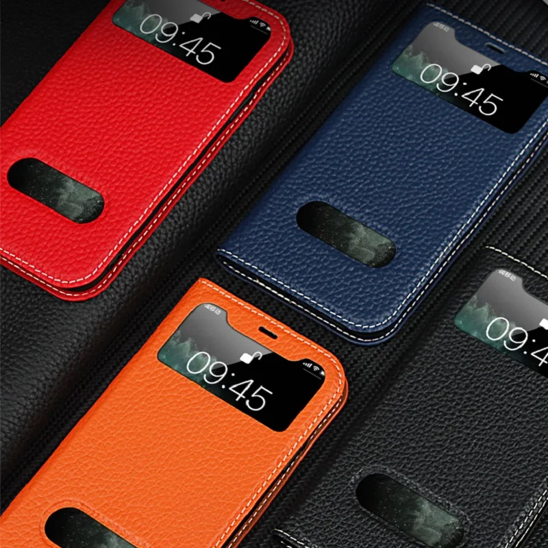 For iPhone 11 Pro Max Case Cover for iPhone SE 2020 Luxury Flip Genuine Leather Window View  5S 6s 7 8 Plus X XS XR Phone Cases