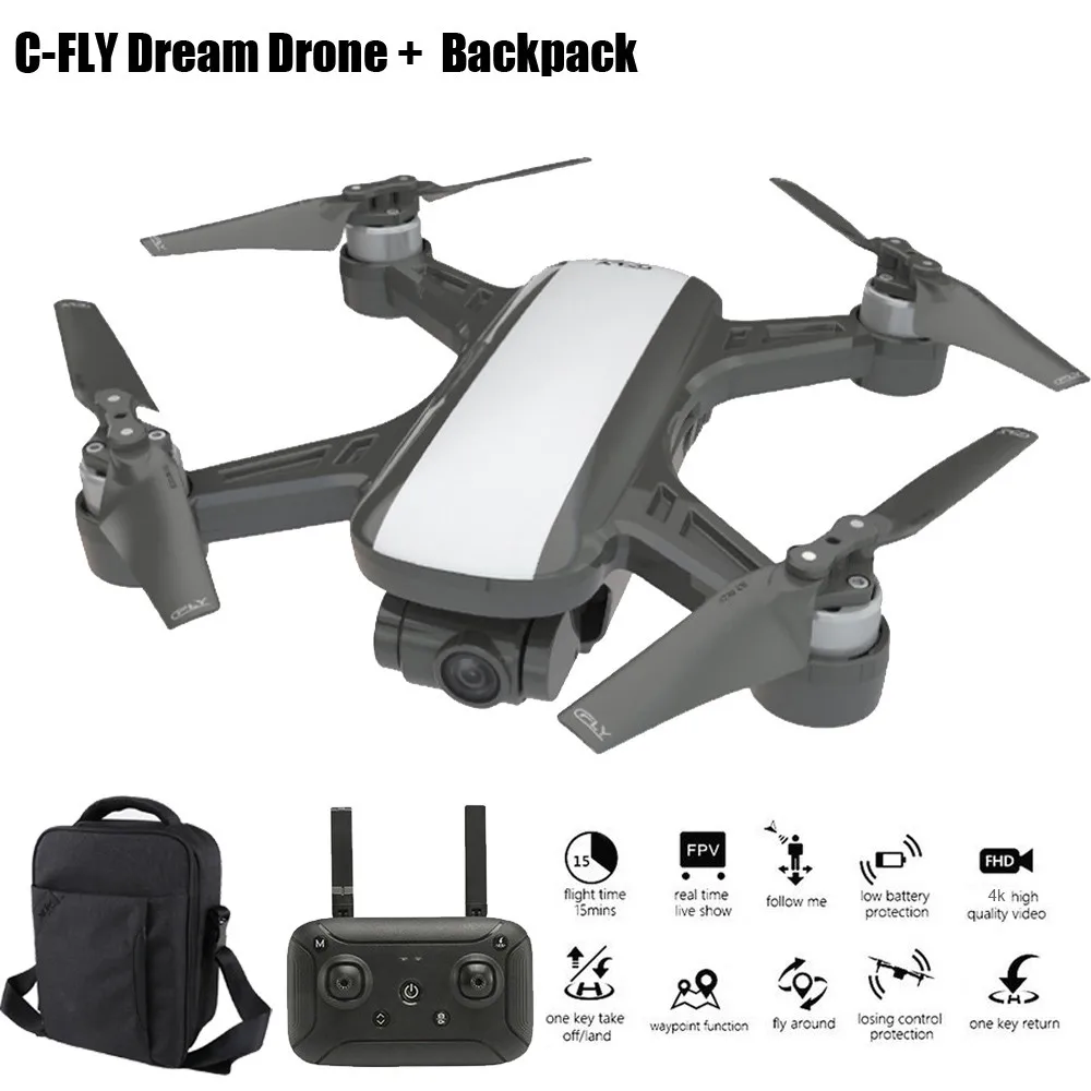 C-Fly мечта Дрон gps WI-FI с видом от первого лица 2 Ось Gimbal 4K HD Камера оптического потока+ рюкзак Радиоуправляемый квадрокоптер RC Дроны с Камера HD