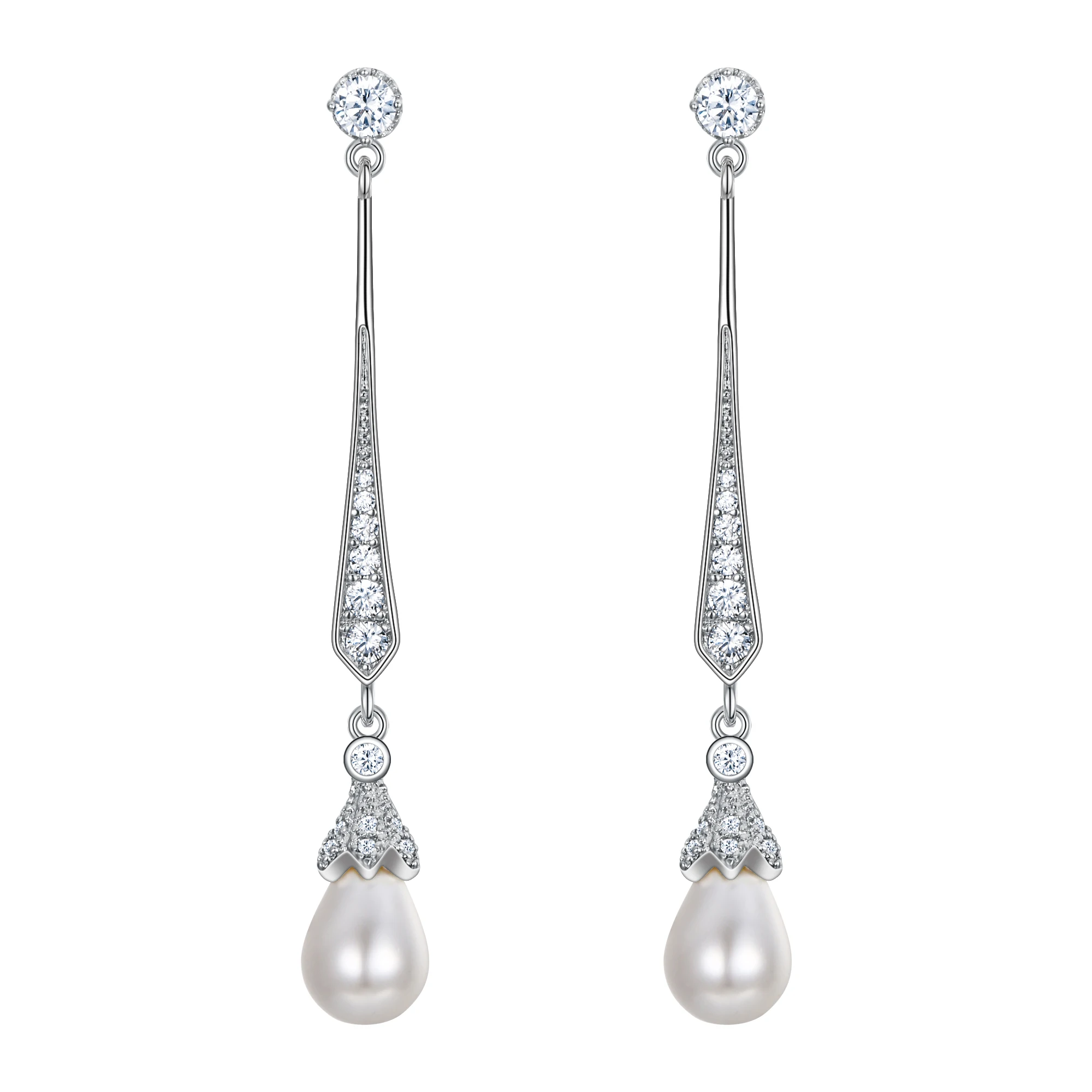 Длинные женские серьги с жемчугом из меди и фианита|long dangle earrings|dangle earringsfashion earrings |