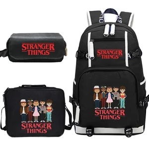 stranger things canvas backpack set school bags for girls boys college students travel rucksack teenage laptop travel backpacks free global shipping