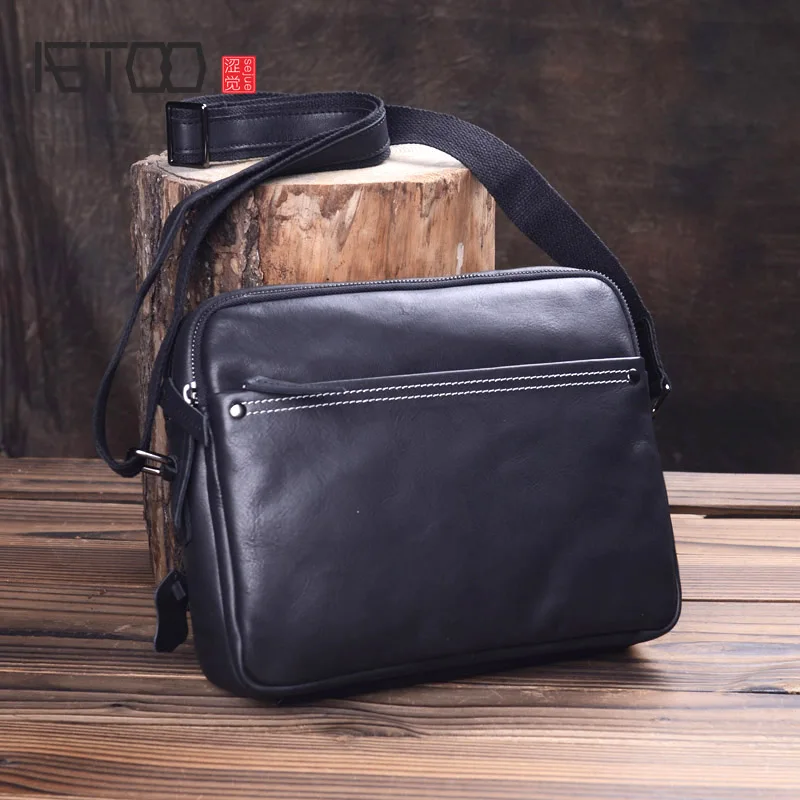 AETOO Leather handmade men's bags head leather slant edifer casual postman large-capacity shoulder |