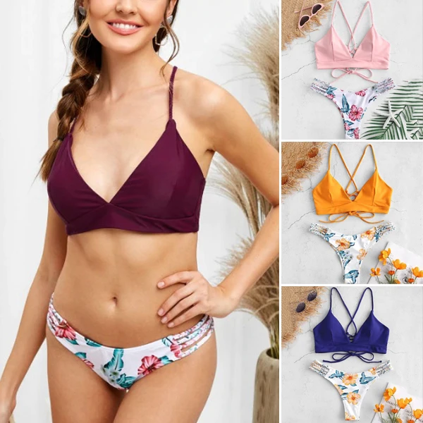 

Women's Split Swimsuit Floral Pattern Two-piece Bikini Suitable for Summer Swimming Beach TC21