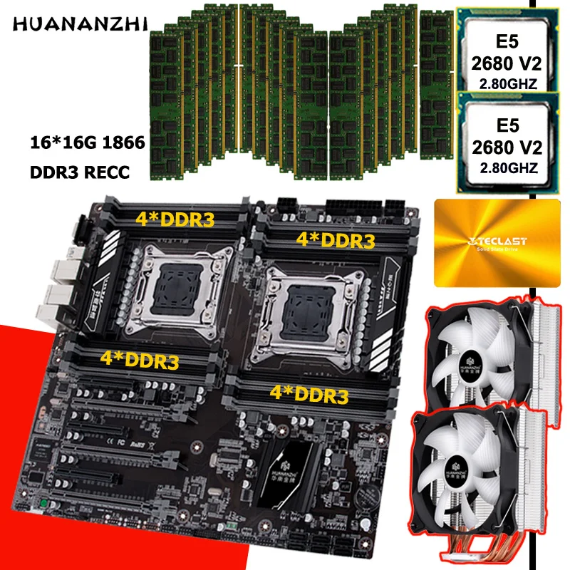 HUANANZHI X79 16D двойной материнская плата с VGA порт 960G SATA SSD ЦП Xeon E5 2680 V2 процессорный