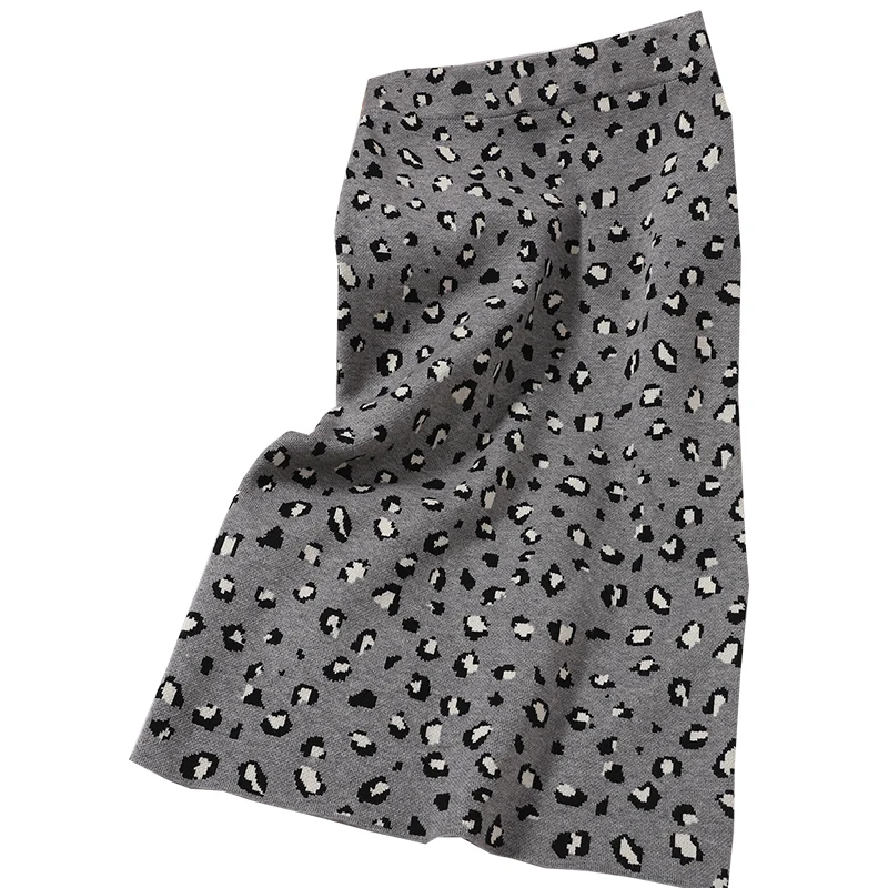 

Women Autumn Sweet Split Skirts Leopard Print One-step Knit High Waist Slim Fit Japan Female