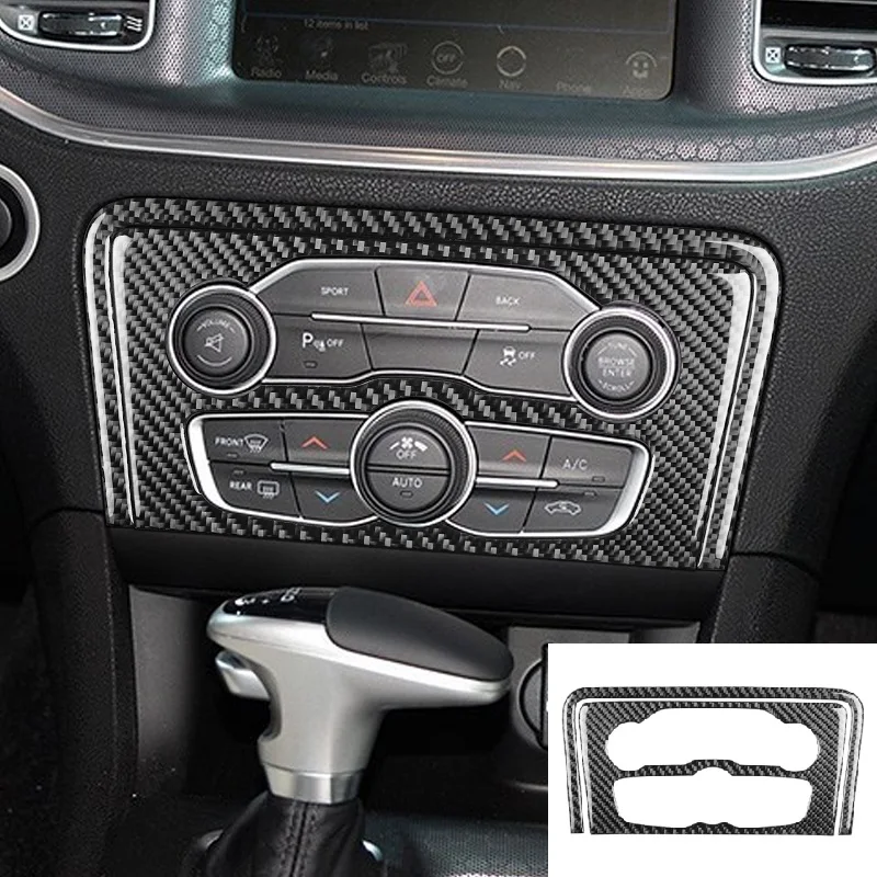 

Fit For Dodge Charger 2015+ Carbon Fiber Interior AC CD Control Panel Button Frame Cover Sticker Car Accessories