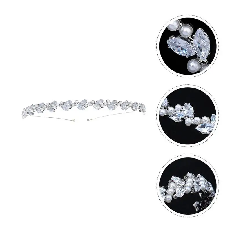 

1PC All-match Zircon Leaf Hair Hoop Pearl Thin Head Hoop Fashion Lady Hair Hoop for Madam Lady