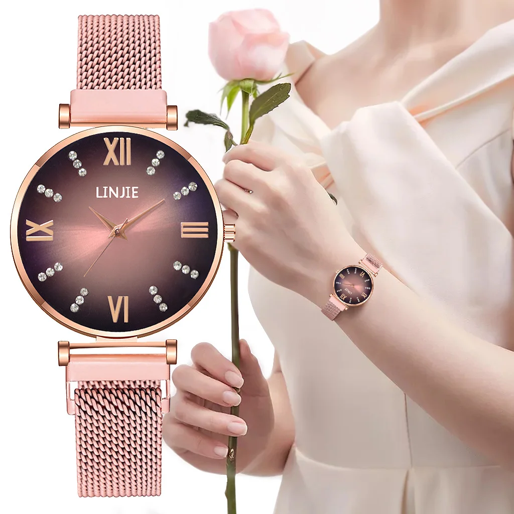 Женские роскошные бриллиантовые часы с римскими цифрами кварцевые наручные