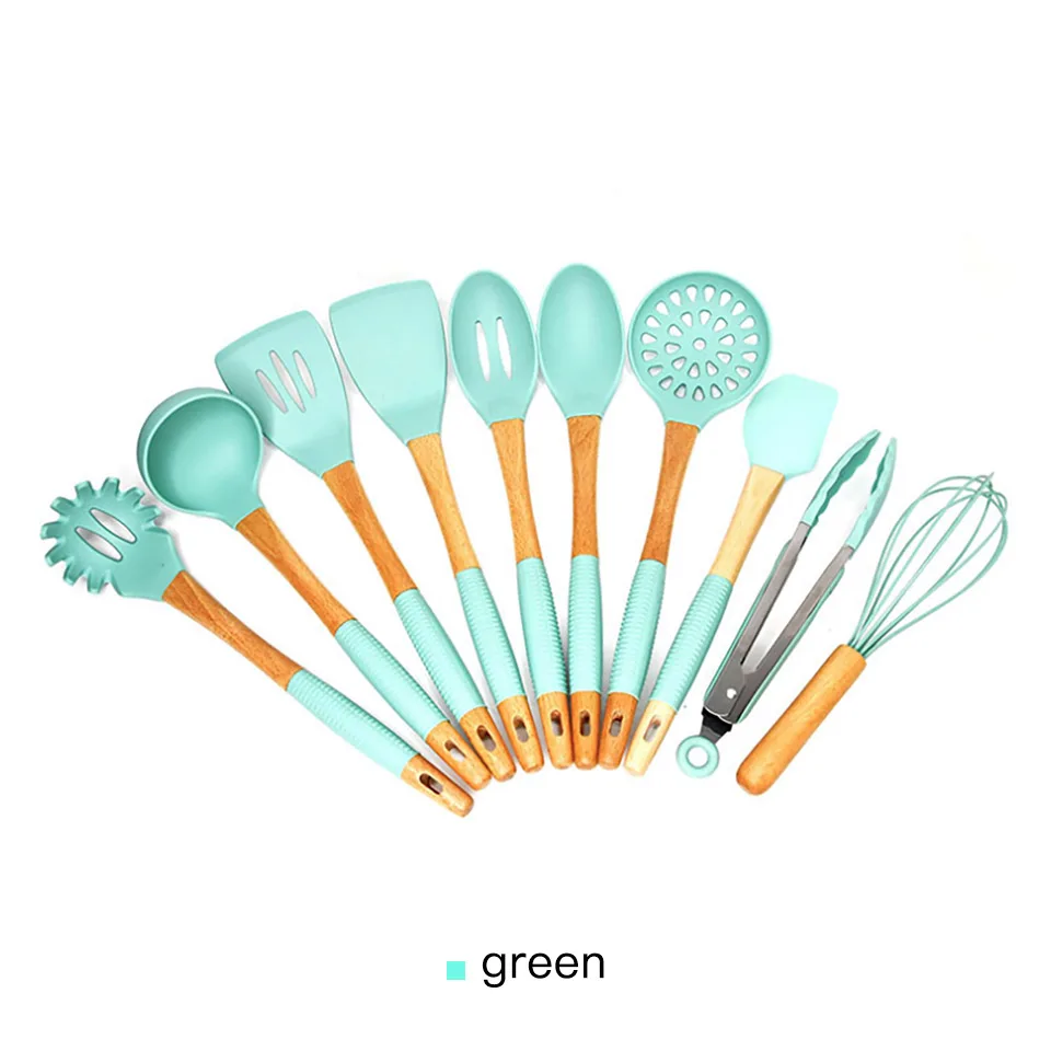 10 шт. силиконовые кухонные принадлежности с деревянной ручкой | Дом и сад