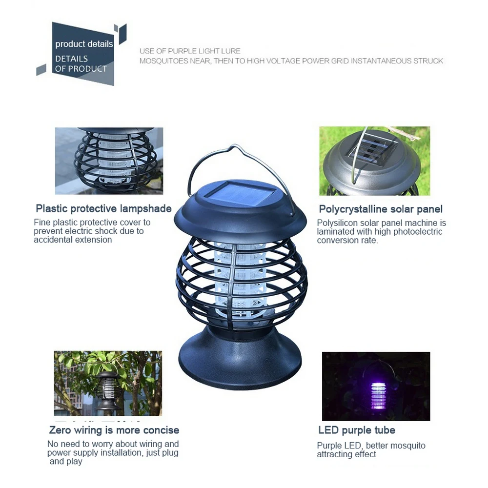 Лампа-ловушка для комаров на солнечной батарее светодиодсветодиодный