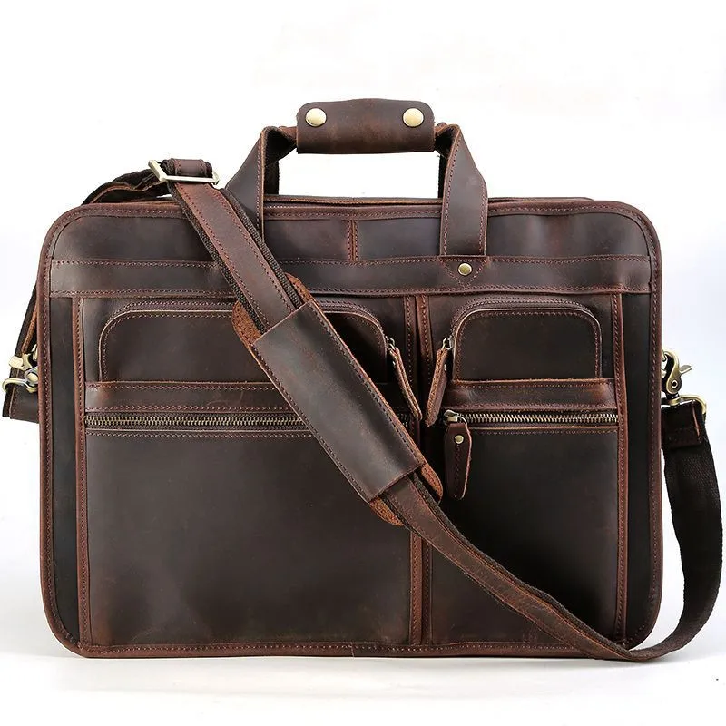 

Кожаный бизнес-портфель топ из яловой выделанной кожи мужские Сумки 17-дюймовый ноутбук сумка Crazy horse Кожаные мужские сумки на плечо